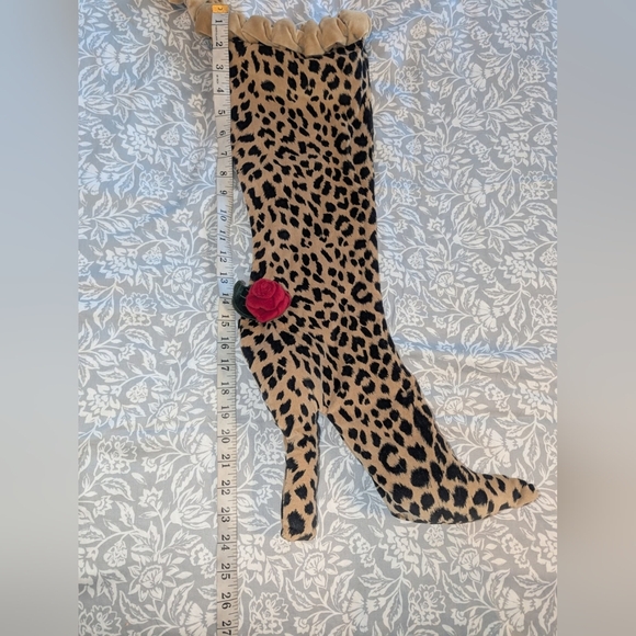 Oi San Francisco VINTAGE Velvet Christmas Stocking LEOPARD High Heel Rose Diva - Picture 10 of 12